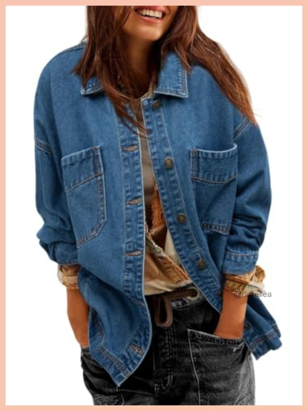 Oversized Boyfriend Denim Jacket Split Tunic Button Down Casual